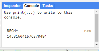 Vista en la consola del error cuadrático medio calculado entre el área calculada directamente en GEE y el reportado por la fuente de datos utilizada.