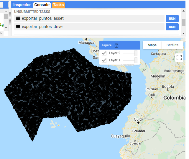 Visualización de la información a exportar, así como su salida en la pestaña de Tasks (tareas).