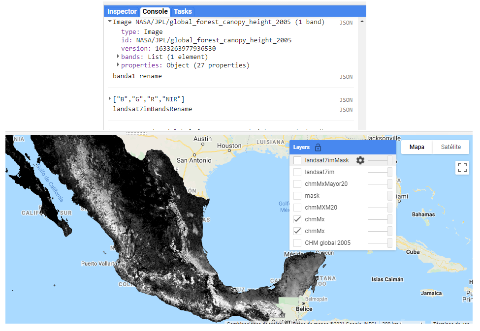 Visualización de la capa de altura del dosel en México.