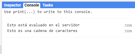 Salida de la consola de un objeto de tipo cadena de caracteres del lado del servidor.