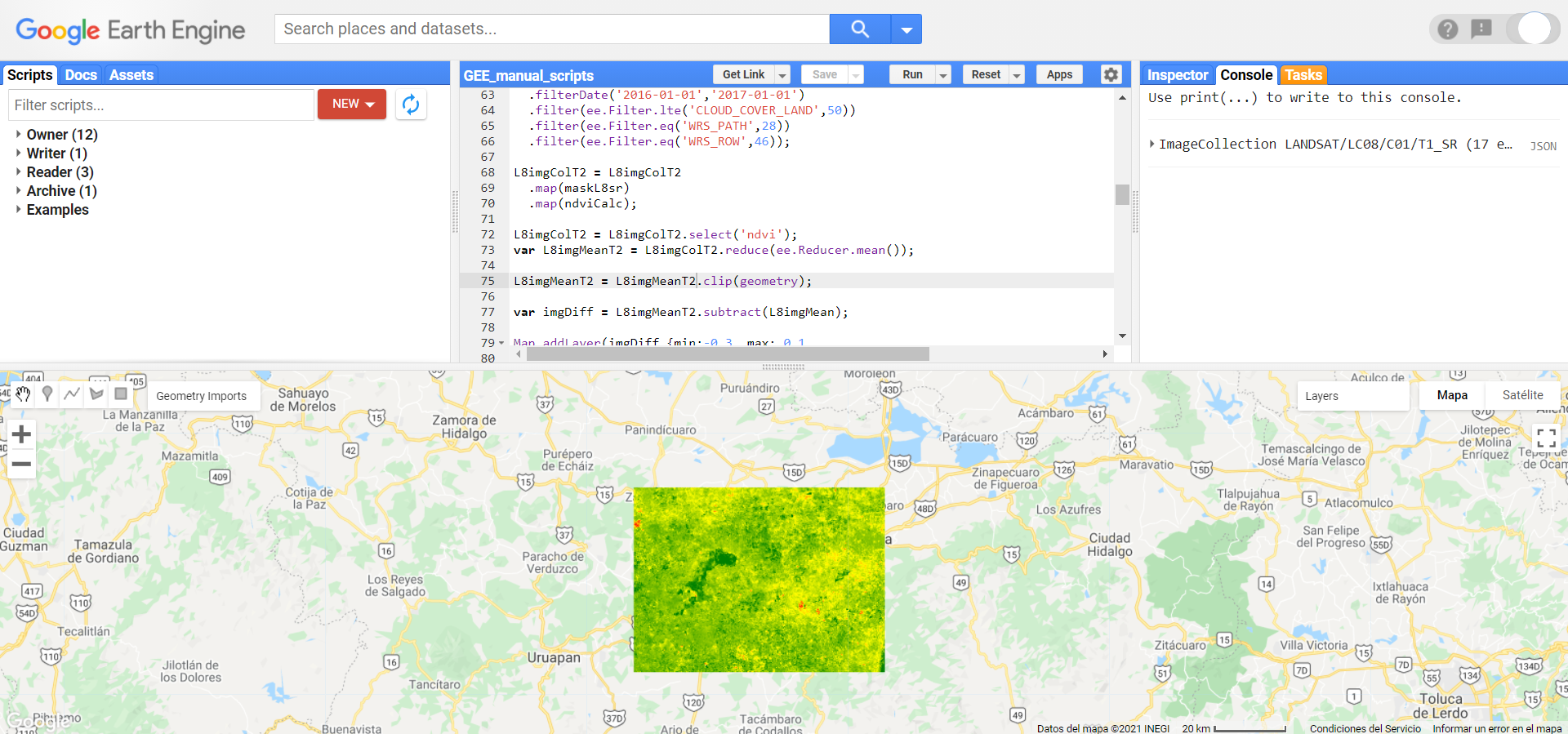 Imagen de la diferencia de NDVI entre dos años.