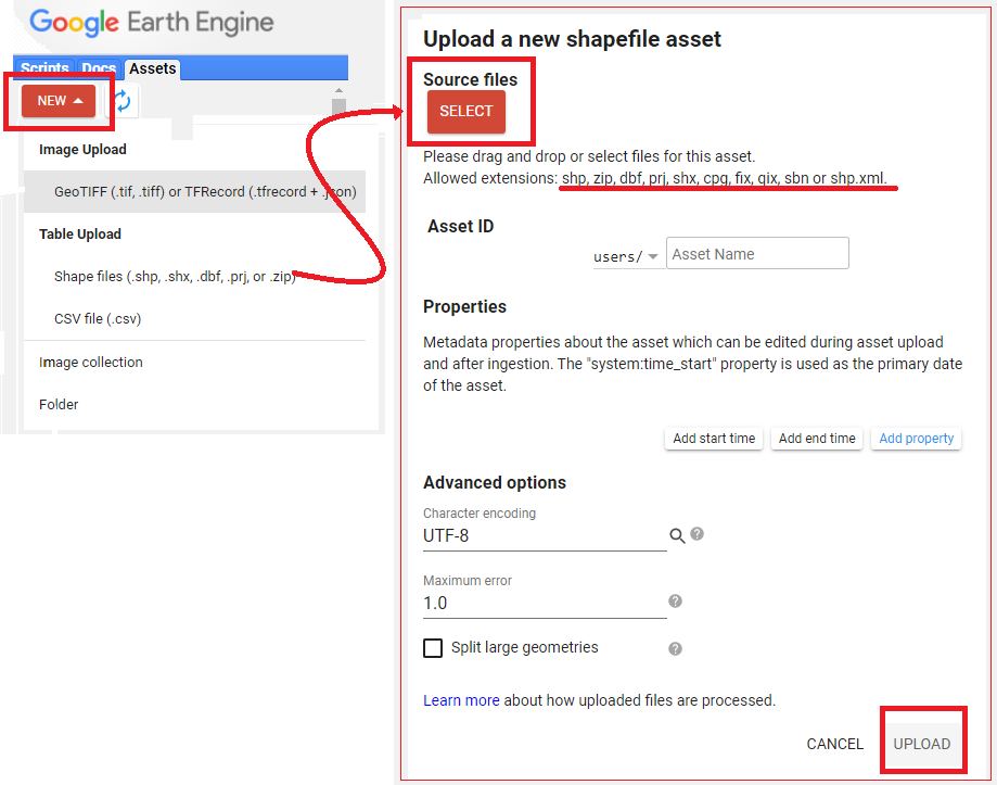 Opciones disponibles para importar datos tipo Shapefile, incluir todos los archivos auxiliares.